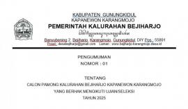 Pengumuman Hasil Penelitian Administrasi Calon Pamong Kalurahan